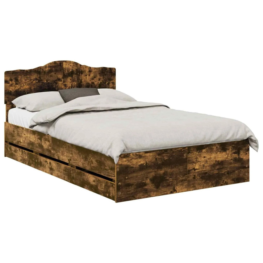 vidaXL Bettrahmen aus Holz in Raucheiche mit Schubladen, modernes Design, B/T/H: 120 x 190 x 31,54 cm - Bild 2