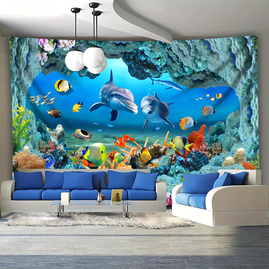 VIKAMA Wandteppich Ins Wind Underwater World mit Korallenriff und Meeresbewohnern, Mehrfarbig, Breite: 60 cm, Höhe: 40 cm - Bild 1