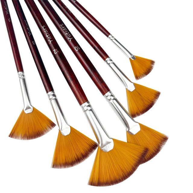 6-teiliges professionelles Fächerpinsel-Set mit braunem Holzgriff und hochwertigem Nylonhaar für Aquarell, Acryl und Ölfarben - Bild 1