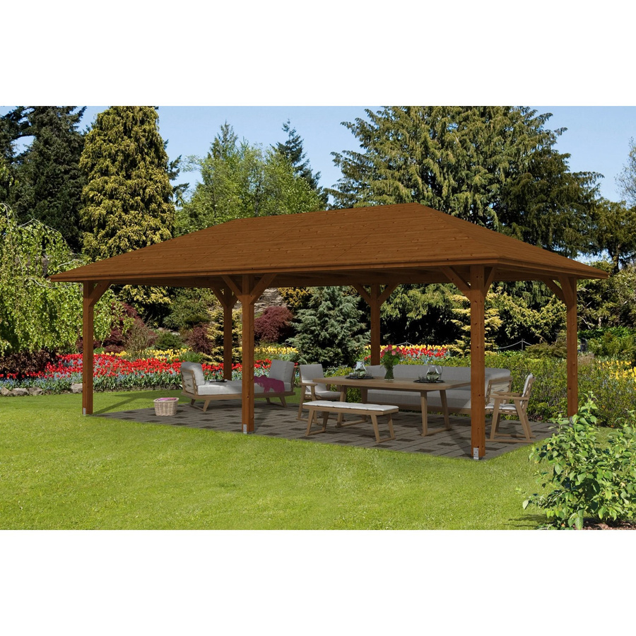 Skan Holz Pavillon Orleans 2 aus Fichten-Leimholz in Nussbaum braun lasiert, Breite: 359 cm, Tiefe: 706 cm - Bild 2