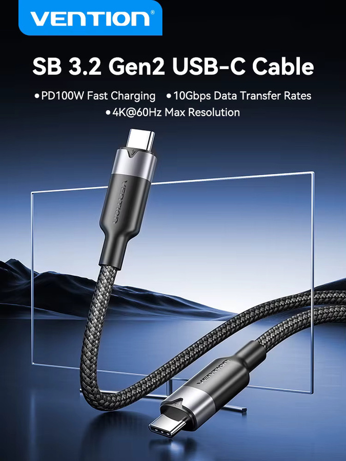 Vention USB-C-Kabel 100 W USB 4.0 PD Schnellladekabel Schwarz - Bild 6