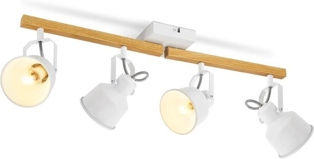 ZMH Deckenstrahler Vintage Weiß 4-flammig Industrial Design aus Metall und Holz mit E14 Fassung und schwenkbaren Leuchten - Bild 1