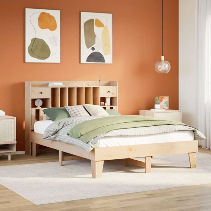 Massivholzbett vidaxl aus Kiefernholz in Natur und Weiß, B/T/H: 140 x 200 cm - Bild 1