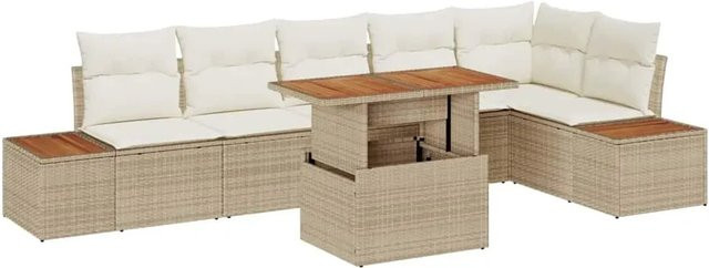 vidaXL Garten-Sofa-Set aus Poly-Rattan mit Speicherfunktion, 7-teilig, Beige - Bild 1