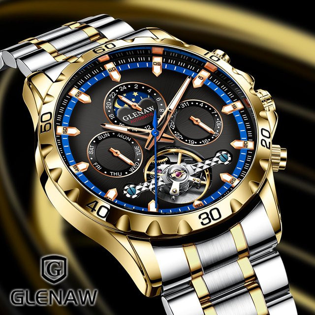 GLENAW Armbanduhr mechanisch, Edelstahl, Schwarz, Herren - Bild 1