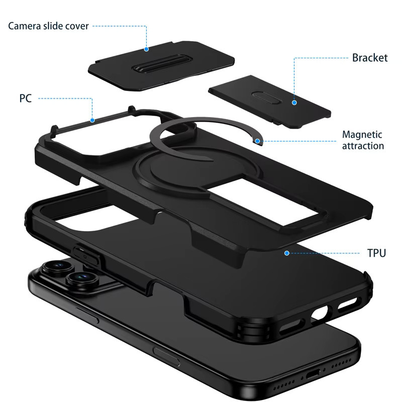 Robuste FaLi Qisubao Schutzhülle mit magnetischem Ständer für iPhone 17 17Pro 16 15 Pro Max kompatibel mit MagSafe Wireless Charging in Blau oder Schwarz - Bild 2