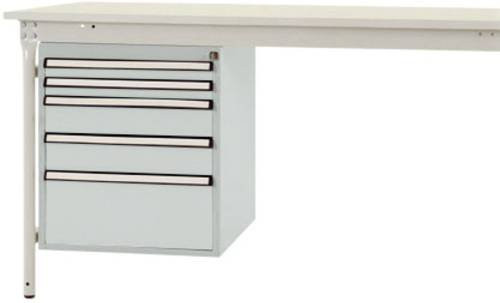 Manuflex ZB4852.7035 Gehäuse-Unterbau stationär in Grau und Weiß mit 5 abschließbaren Schubfächern aus Stahl, Nutzhöhe: 500 mm, für Tischtiefe: 800 mm - Bild 1
