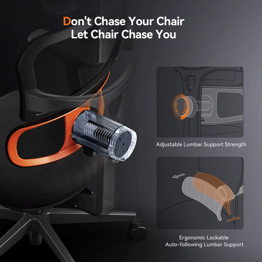 NEWTRAL NT001 Ergonomischer Bürostuhl in Schwarz mit Kopfstütze, verstellbarer Lendenwirbelstütze und Armlehnen für Home-Office und Erwachsene - Bild 3