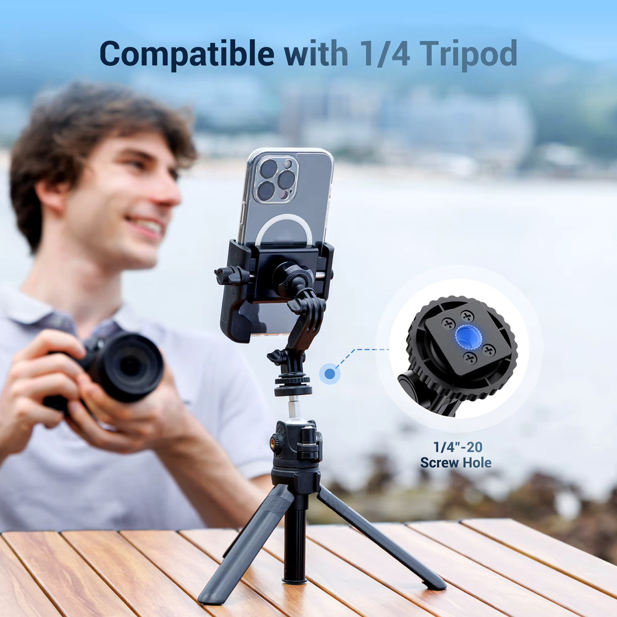 JJC Kamera-Blitzschuhhalterung für DJI Osmo Action 5 Pro 4 3 sowie iPhone 15 16 und Samsung, 360 Grad Rotationshalterung mit 1/4 Zoll Anschluss, Schwarz - Bild 4
