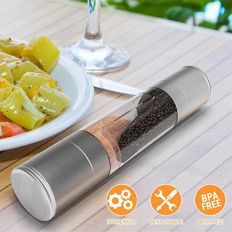 FLYMUYU 2-in-1 Salz- und Pfeffermühle aus Edelstahl mit verstellbarem Keramikmahlwerk in Silber - Bild 5