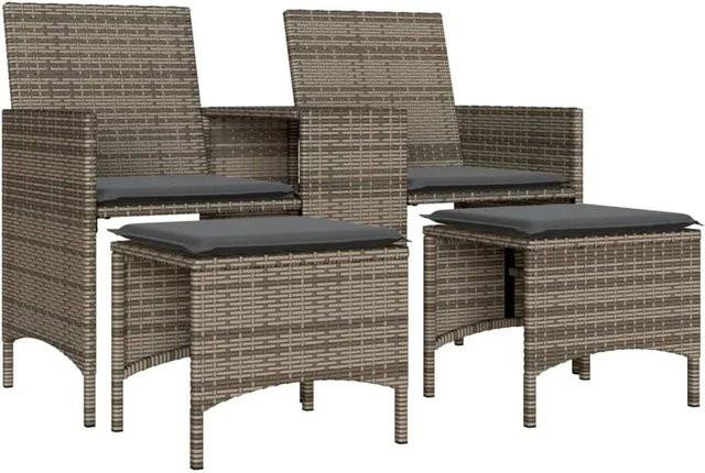 vidaXL Gartenmöbel Set aus Polyrattan in Grau mit Tisch, Hockern und wetterfesten Polstern - Bild 1
