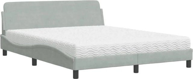vidaXL Bett mit Matratze aus Samt in Grau, B/T/H: 160 x 200 x 165 cm - Bild 1