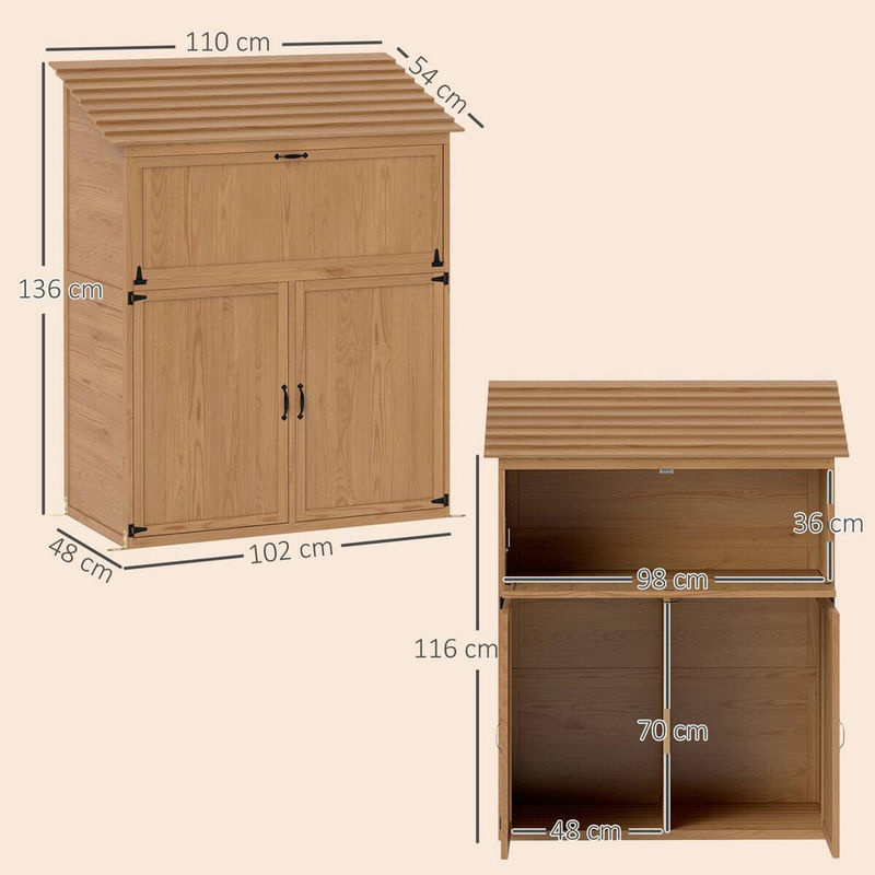 Outsunny Gartenschrank aus Holz in Braun mit Regalböden und Scharniertüren, B/H/T: 54 x 136 x 110 cm - Bild 4