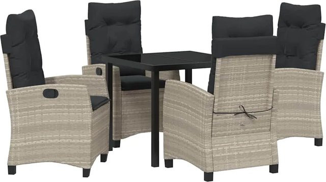 vidaXL 5-teiliges Garten-Esszimmer-Set aus Poly-Rattan und Stahl in Anthrazit mit Kissen und rechteckigem Tisch - Bild 1