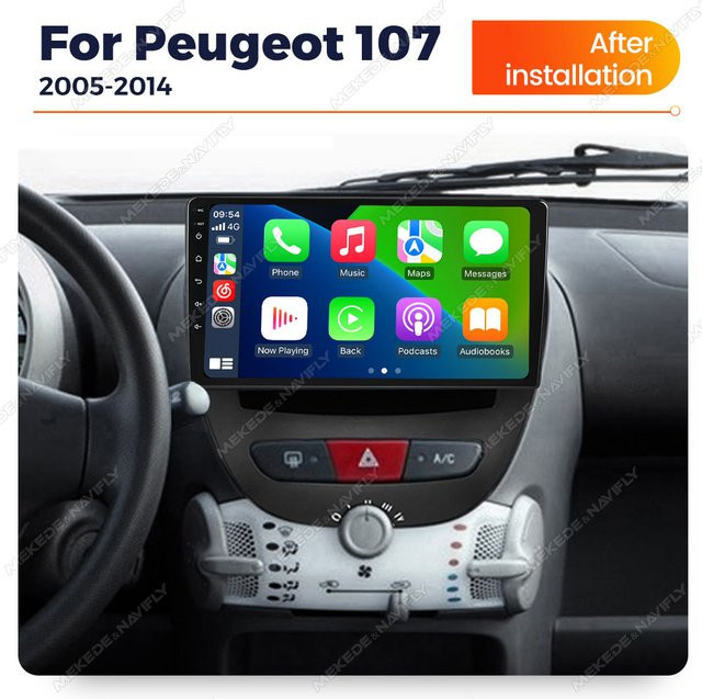MEKEDE Intelligentes Android 14 Auto-Audiosystem mit Carplay für Peugeot 107, Toyota Aygo und Citroen C1 (2005-2014), Farbe: Schwarz - Bild 1