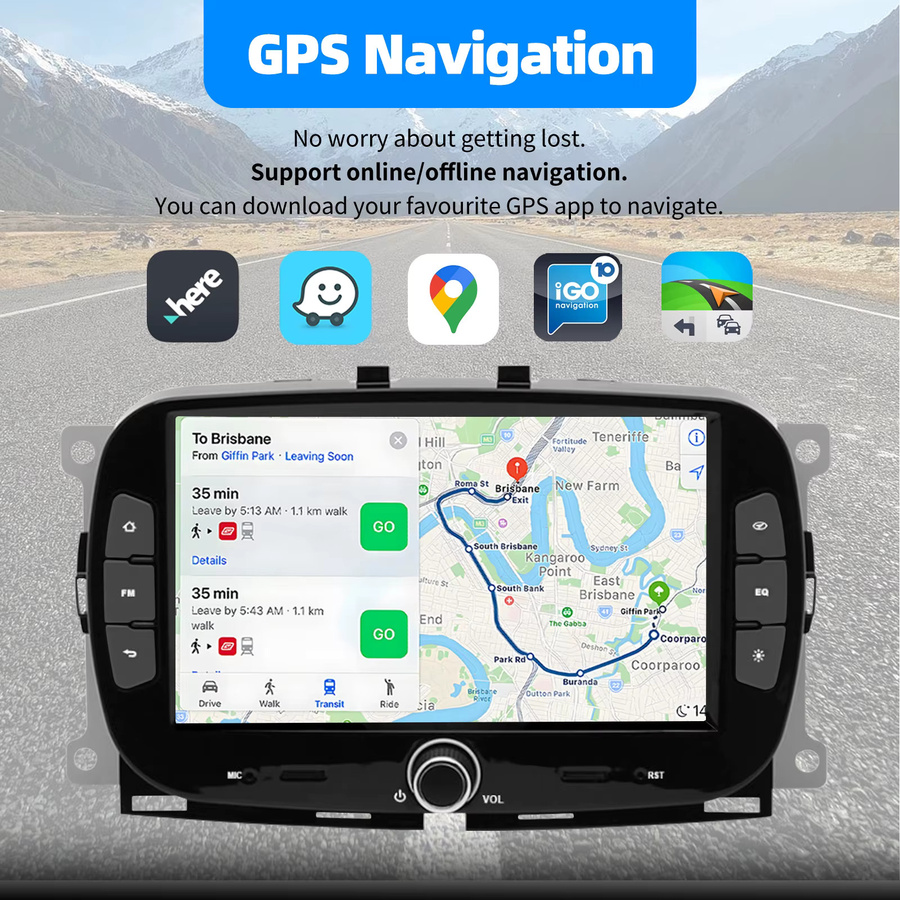 ESSGOO 7 Zoll Kabelloses CarPlay Android 15 Autoradio für FIAT 500 Abarth 2016-2019 Multimedia-Bildschirm Stereo mit 4+64G, GPS und WIFI in Schwarz - Bild 6