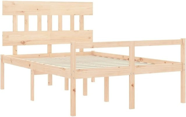 vidaXL Seniorenbett aus massivem Kiefernholz mit Kopfteil, rustikal und unbehandelt, B/T: 100-120 x 200 cm - Bild 1