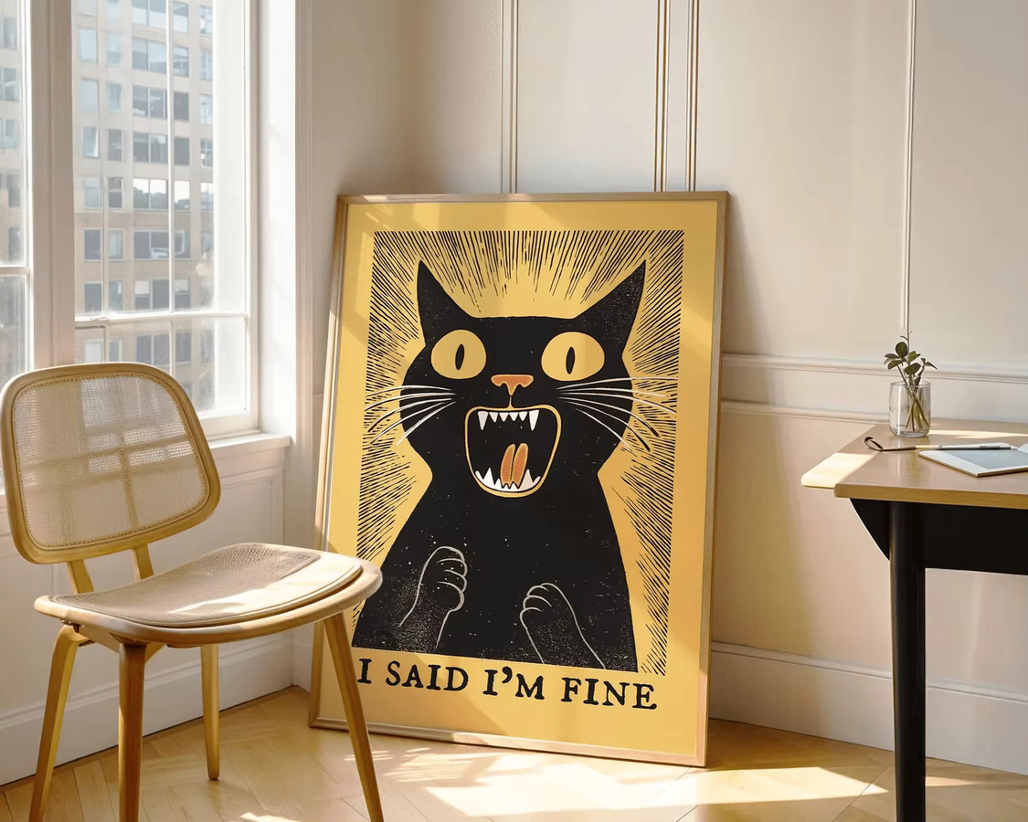 SHENCHEN Retro Wandkunst I Said I'm Fine Lustiges Schwarzes Katzen Poster Digitaler Druck für Büro und Zuhause - Bild 2