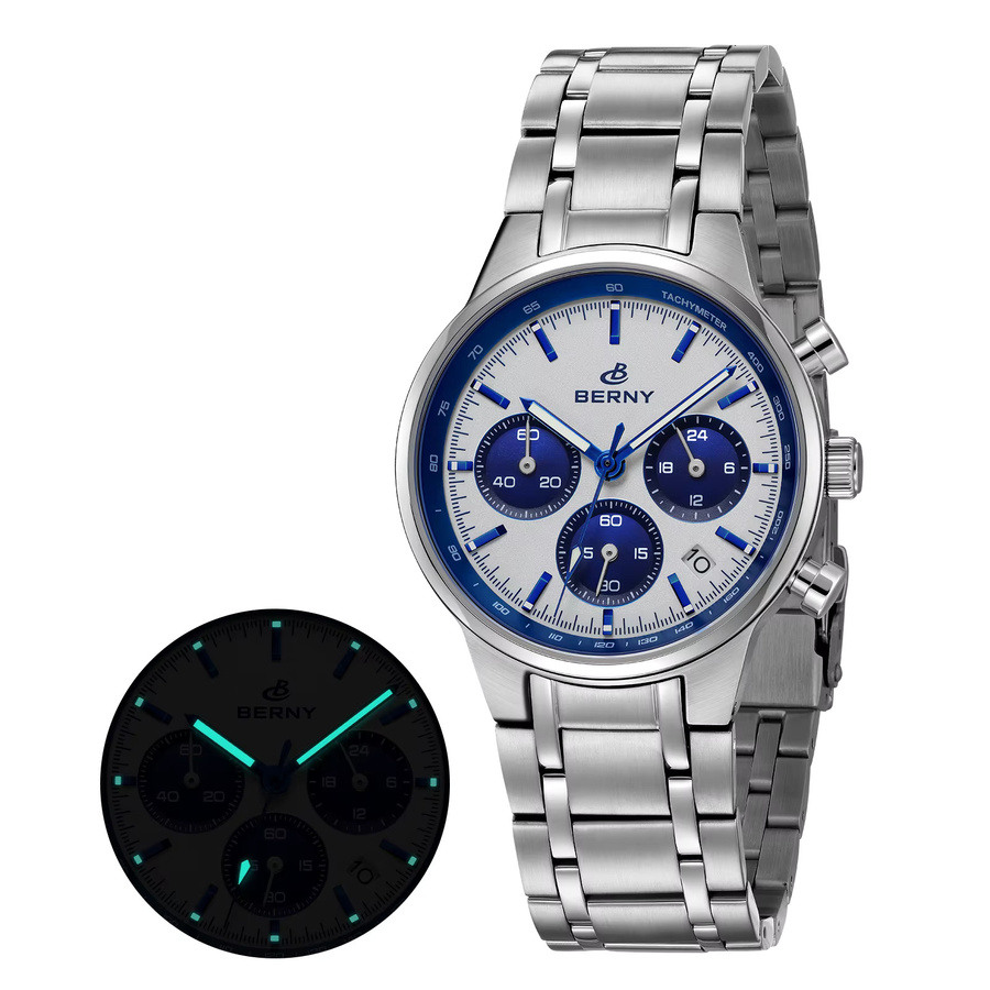 BERNY Chronograph, Quarz, Edelstahl, Schwarz, Herren - Bild 2