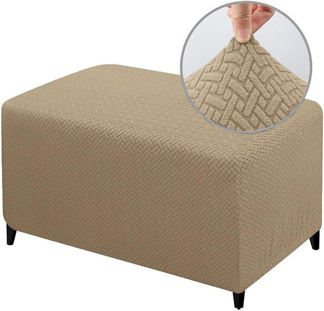 Coolazy Jacquard-Ottoman-Bezug für Hocker und Bänke, dehnbar und waschbar, Farbe: Beige - Bild 1