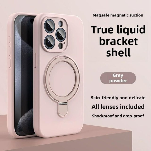 OLPAY Flüssigsilikon Handyhülle mit magnetischem Ringhalter für MagSafe kompatibel mit iPhone 16 15 14 13 12 Pro Max Plus in Rosa - Bild 1