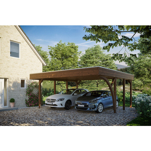Skan Holz Carport Friesland Set 7 aus Nadelholz in Nussbaum Braun, B/T: 557 x 555 cm, Höhe: 254 cm - Bild 4