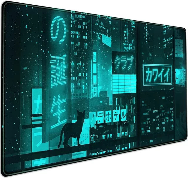 Potdemiel XXL-Mauspad Neon Tokyo in Türkis für Gaming und Büro - Bild 1