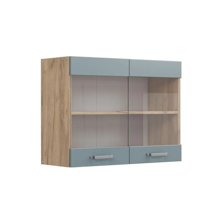 Vicco R-Line Glashängeschrank Küchenschrank in Eiche mit Glasfronten, Blau-Grau, B: 80 cm, H: 60 cm, T: 31 cm - Bild 2