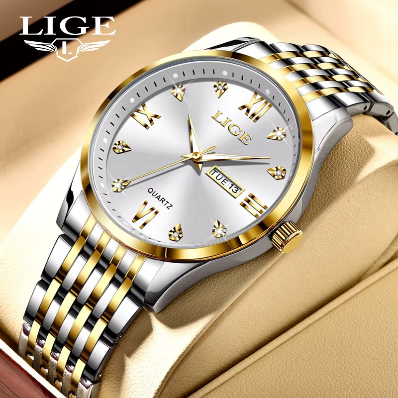 LIGE Armbanduhr Edelstahl, Quarz, Diamantbesetzt, Gold, Damen - Bild 5