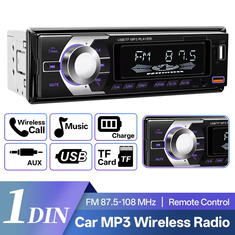 HIPPCRON Auto MP3-Player 1 DIN Autoradio mit 7 farbigen Lichtern, FM-Musikradio und Fernbedienung, Schwarz - Bild 7