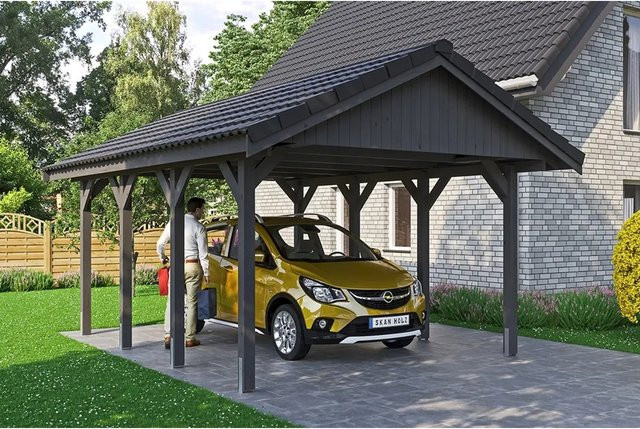 Skan Holz Carport Wallgau Satteldach aus Nadelholz in Grau, B: 430 cm, T: 600 cm, Höhe: 326 cm - Bild 1