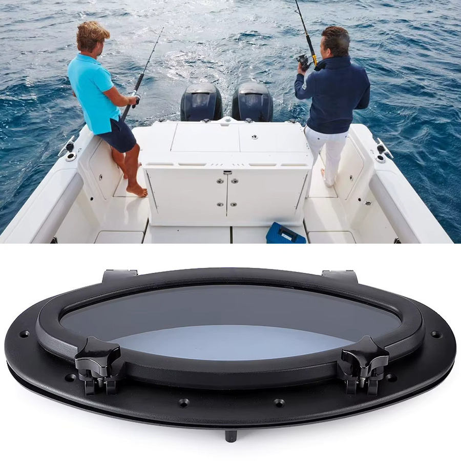 DOACT Ovales Bullauge aus Glas in Schwarz für Marine, Boot, Yacht und RV, B/H: 41,0 x 22,0 cm - Bild 2