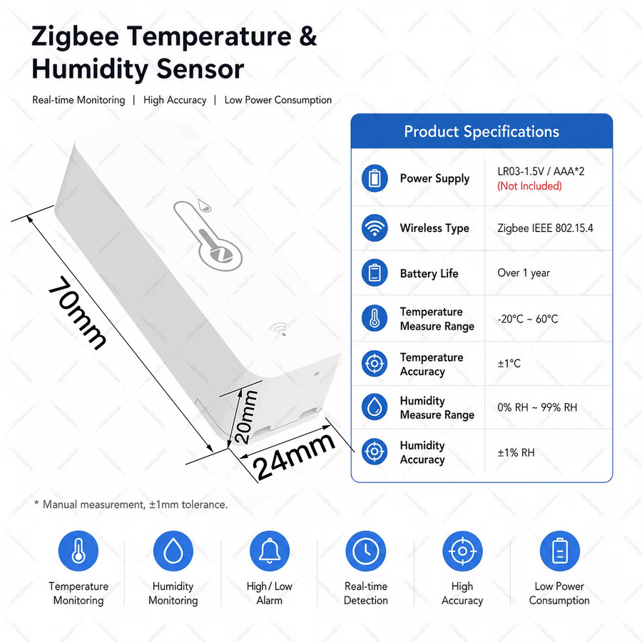 Zigbee Temperatursensor für Smart Home IoT-Geräte in Weiß, kompatibel mit Yandex Alexa, Home Assistant, Zigbee2mqtt und SmartLife Tuya - Bild 5