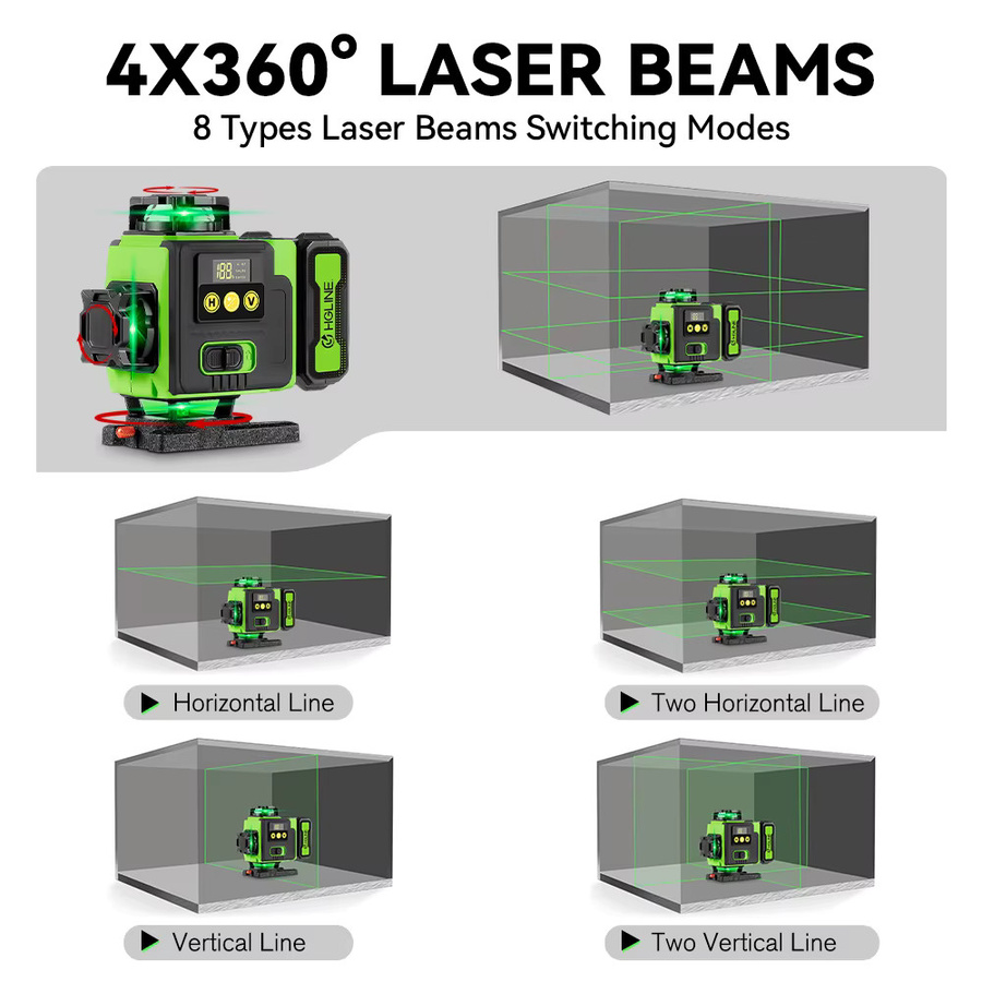 HGLINE 16 Linien Laser Nivelliergerät mit App-Steuerung, Fernbedienung und Power Display in Grün inklusive 100 cm Stativ - Bild 2