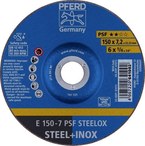 PFERD PSF STEELOX Schruppscheibe E 150x7,2x22,23 mm für Stahl und Edelstahl, Blau, 10 Stück - Bild 1