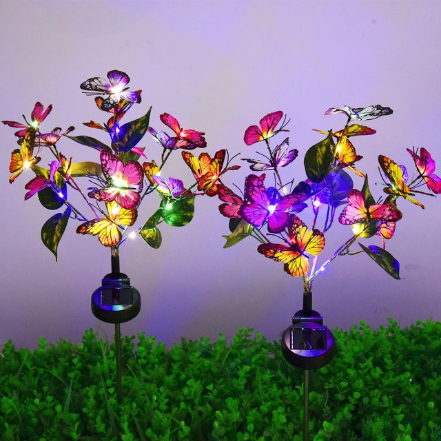 DBF Solar-Gartenleuchten in Schmetterlings-Design, wasserdichte LED-Solarleuchten in Multicolour für Garten, Hof und Wege - Bild 1