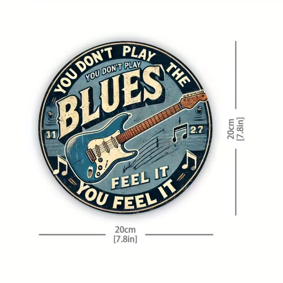 Vintage Blues Gitarren Metallschild von Potdemiel – Runde Wanddekoration aus Eisen für Bar, Café und Küche, Durchmesser: 20 cm - Bild 2