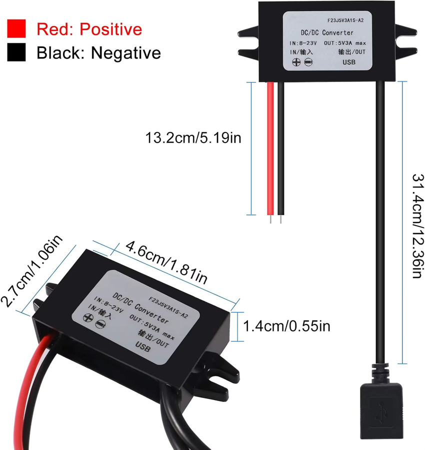 AOKIN 2er-Set Doppel USB Auto Konverter Modul 12V zu 5V 3A 15W DC zu DC Spannungsregler in Schwarz - Bild 3