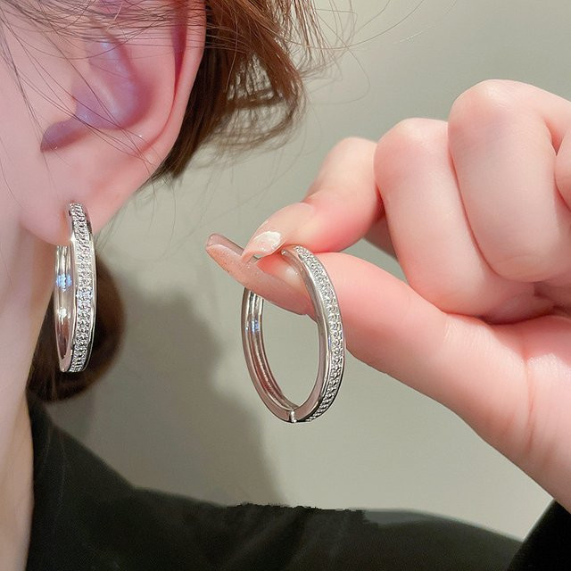 Huitan Metall Creolen, Silber, Zirkonia, Damen - Bild 1