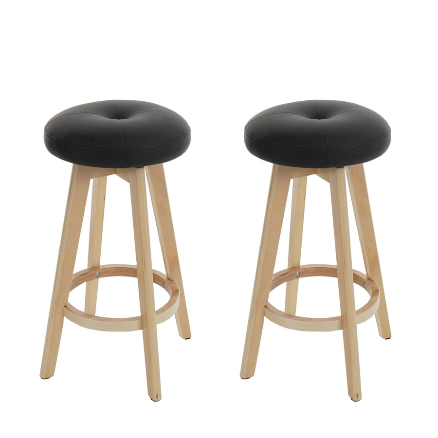 PROREGAL 2er-Set Barhocker drehbar aus Kunstleder und Holz in Schwarz mit Sitzhöhe 67 cm - Bild 2