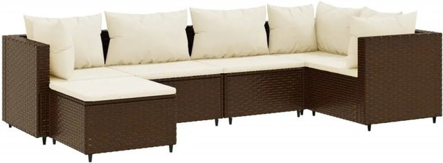 vidaXL 6-tlg Garten-Lounge-Set in L-Form aus braunem PE-Rattan mit Polsterkissen und pulverbeschichtetem Stahlgestell - Bild 1