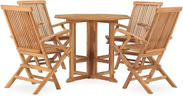 vidaXL 5-tlg Garten-Essgruppe Modell 4 aus klappbarem Massivholz Teak in Braun - Bild 1