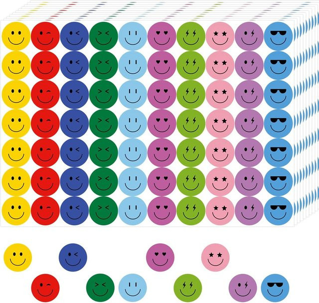 Bunte Belohnungsaufkleber mit niedlichen Smileys für Kinder, Lehrer und Studenten zum Basteln, Scrapbooking und für das Tagebuch - Bild 1