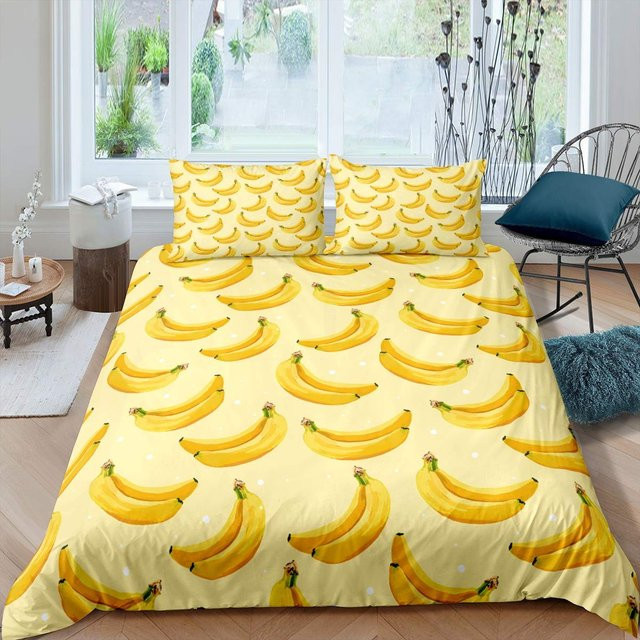 Bettwäsche-Set mit Bananen-Print in Gelb, 3-teiliges Microfaser-Set für Kinder mit Bettdeckenbezug und Kissenbezügen, B/H: 155 x 215 cm - Bild 1