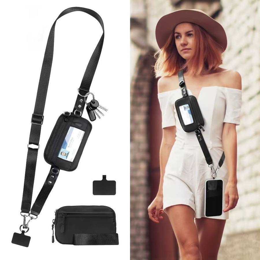 Multifunktionales verstellbares Crossbody-Telefonband aus Nylon für Handyhüllen, Karten und Reisepass in Blau und Schwarz - Bild 2