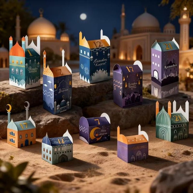 30 Stück ZQNYCY Eid Mubarak Countdown-Kalender Geschenkboxen mit Zahlenaufklebern für Ramadan Süßigkeiten und Gebäck, Mehrfarbig - Bild 1