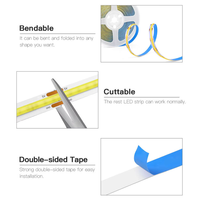 CHNAITEKE Dimmbarer COB-LED-Streifen mit RF-Fernbedienung und USB-Anschluss, Farbe: Weiß/Warmweiß - Bild 3
