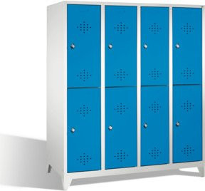 C+P Doppelstockspind Classic auf Füßen mit 8 Türen und Garderobenstange, Korpus Lichtgrau, Front Lichtblau, H: 185 cm, B: 159 cm, T: 50 cm - Bild 1