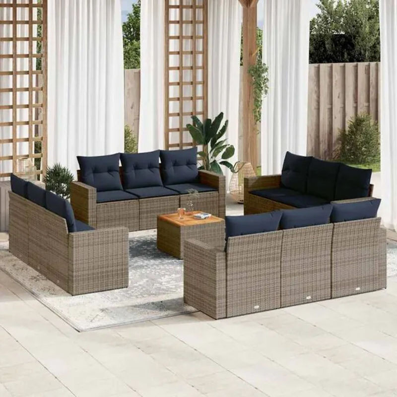 13-teilige moderne Garten-Sofagarnitur aus Poly-Rattan mit Kissen in Grau von vidaxl - Bild 1