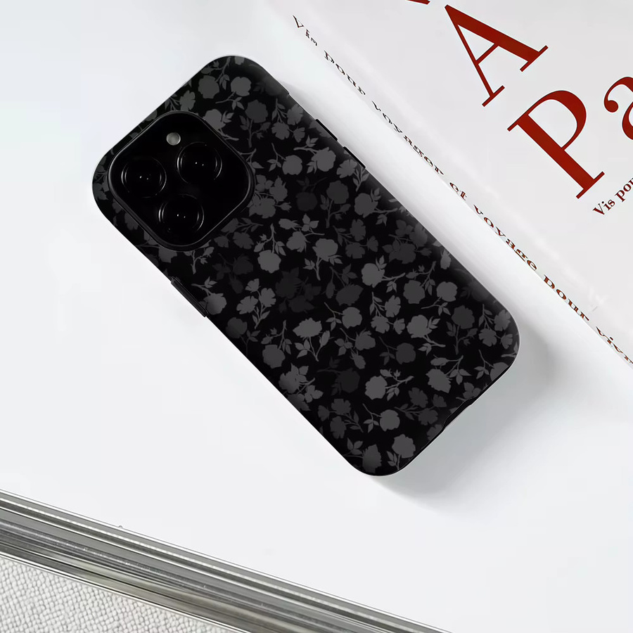Potdemiel Handyhülle mit schwarzem Blumen-Schatten-Design für iPhone 17 16 15 14 13 Pro Max Plus, robuste zweilagige Magnet-Hülle, Schwarz - Bild 3